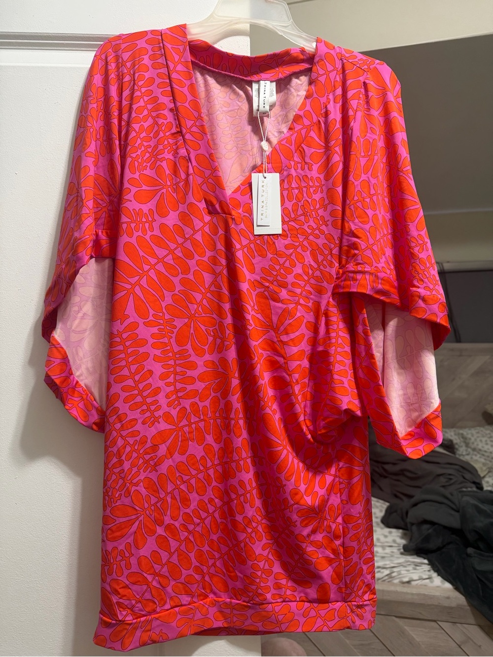 Trina Turk Pink & Orange Floral-Leaf Mini Dress